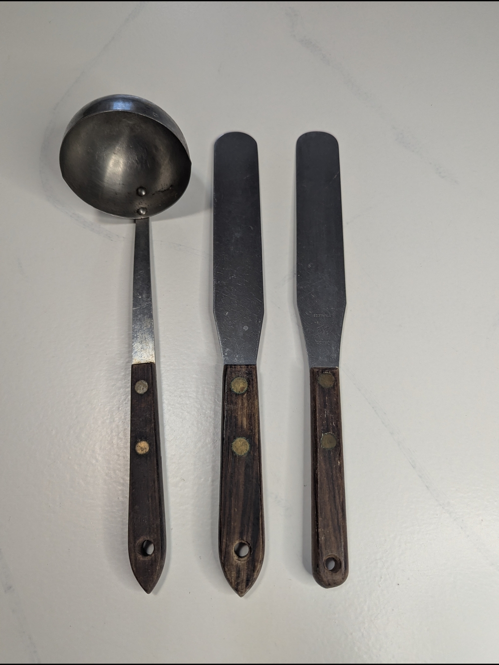 Vtg Royal Brand Sharpcutter 3pc Kitchen Set Ladle & 2 Spreaders Wood Handle USA